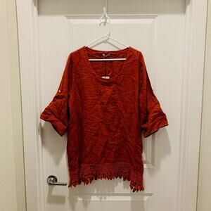 New with tags Lungo L’Arno terracotta burnt Orange linen tunic top blouse 1X